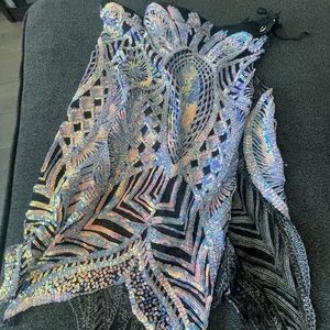 Rave wear. Black sequin top and skirt.